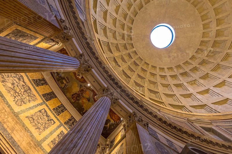 ROME, ITALY, CIRCA AUGUST 2020: Pantheon temple interior. Detail of the dome