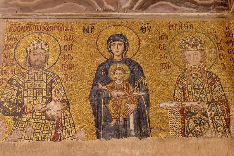 The Comnenus mosaic depicting Virgin Mary and Christ in Hagia Sophia, former Orthodox cathedral and Ottoman imperial mosque, in Istanbul, Turkey, Asia