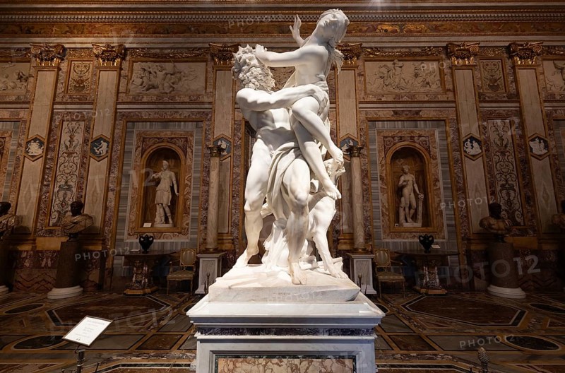 Rome, Italy, 28 December 2023: The Rape of Proserpina by Gian Lorenzo Bernini, 1622. Baroque marble sculpture in Galleria Borghese, Europe