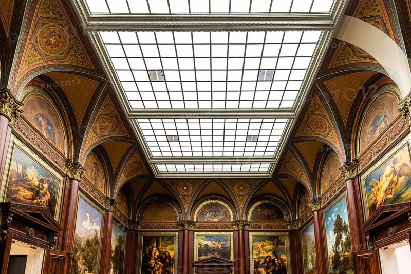 Hamburg, Germany, August 4, 2019: Skylight in main hall of Hamburger Kunsthalle Museum, Europe