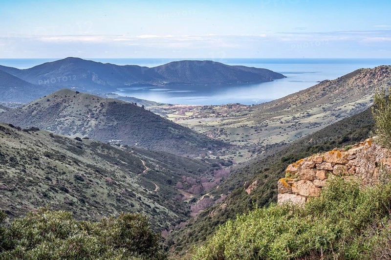 The view towards Ajaccio and the Mediterranean coast from the Col di San-Bastiano, Corsica, France, Europe