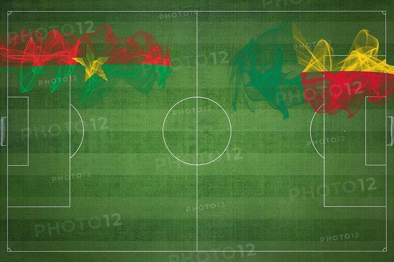 Burkina Faso vs Benin Soccer Match, national colors, national flags, soccer field, football game, Competition concept, Copy space