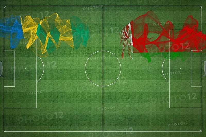 Saint Vincent and the Grenadines vs Belarus Soccer Match, national colors, national flags, soccer field, football game, Competition concept, Copy space