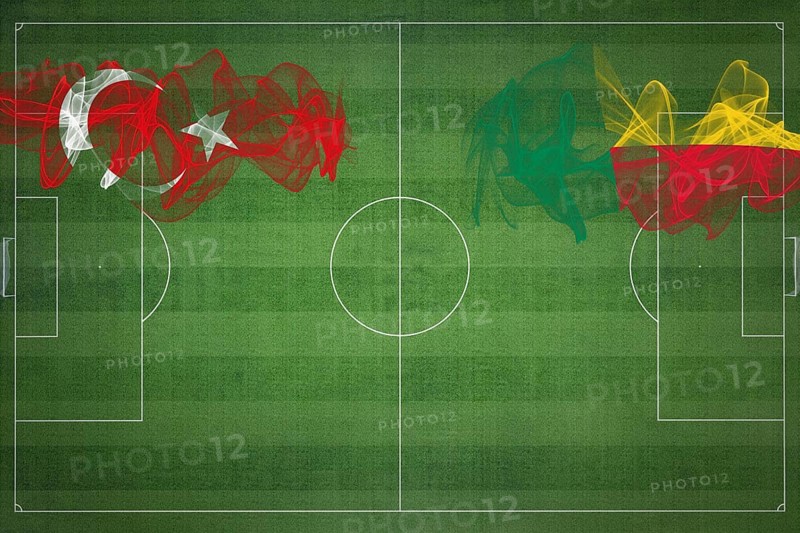 Turkey vs Benin Soccer Match, national colors, national flags, soccer field, football game, Competition concept, Copy space