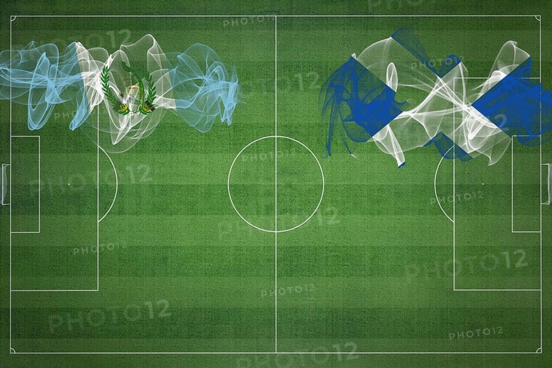 Guatemala vs Scotland Soccer Match, national colors, national flags, soccer field, football game, Competition concept, Copy space