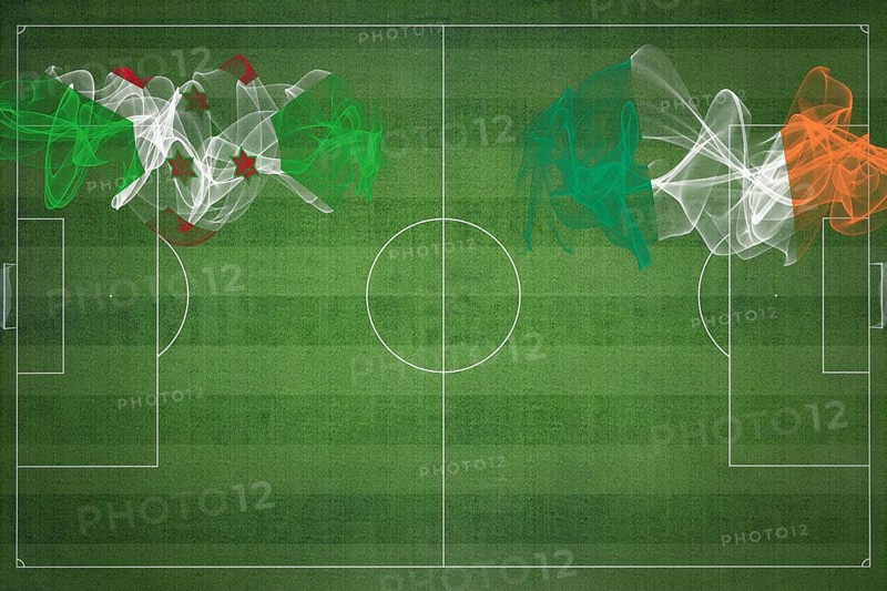 Burundi vs Ireland Soccer Match, national colors, national flags, soccer field, football game, Competition concept, Copy space