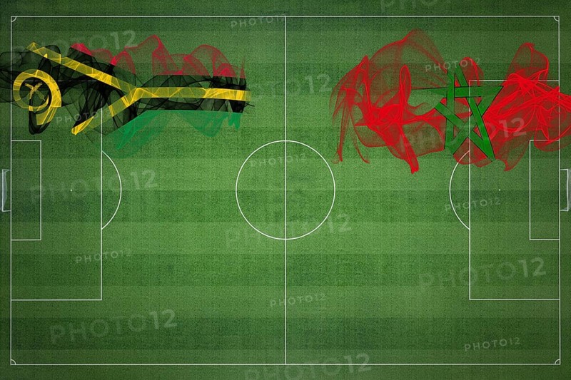 Vanuatu vs Morocco Soccer Match, national colors, national flags, soccer field, football game, Competition concept, Copy space