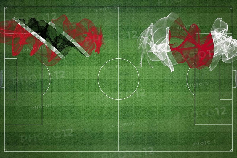Trinidad and Tobago vs Japan Soccer Match, national colors, national flags, soccer field, football game, Competition concept, Copy space