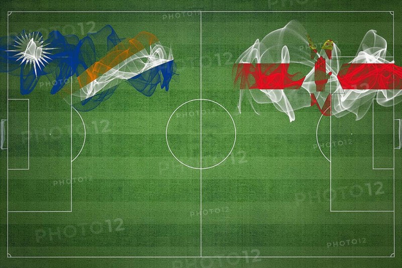 Marshall Islands vs Northern Ireland Soccer Match, national colors, national flags, soccer field, football game, Competition concept, Copy space