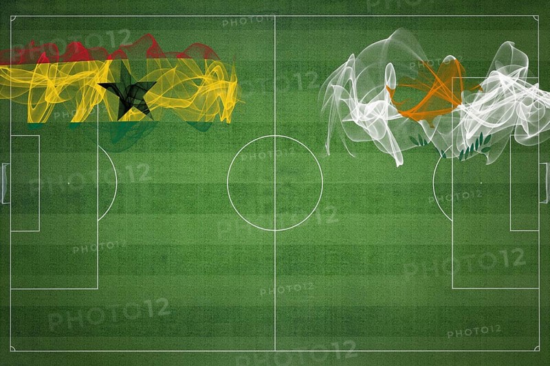 Ghana vs Cyprus Soccer Match, national colors, national flags, soccer field, football game, Competition concept, Copy space