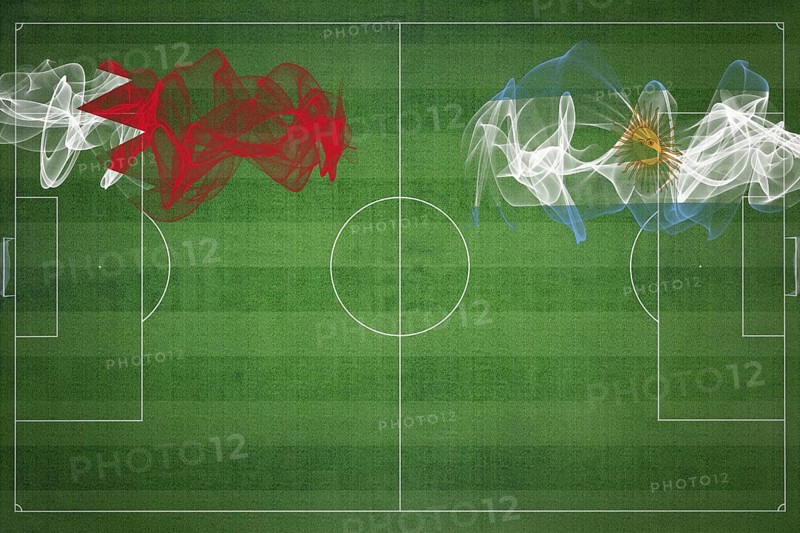 Bahrain vs Argentina Soccer Match, national colors, national flags, soccer field, football game, Competition concept, Copy space