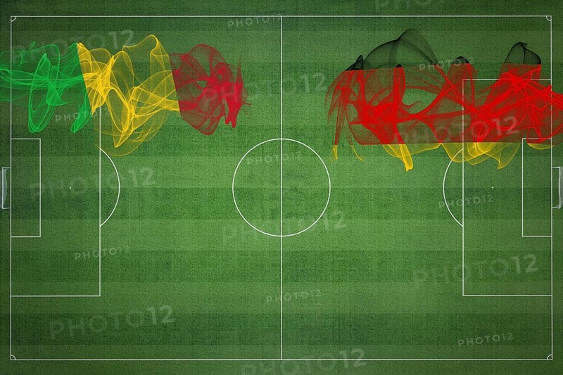 Mali vs Germany Soccer Match, national colors, national flags, soccer field, football game, Competition concept, Copy space