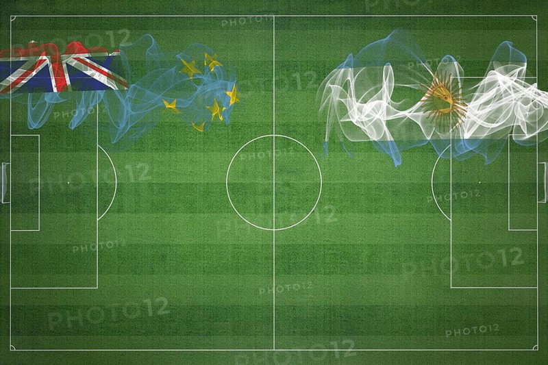 Tuvalu vs Argentina Soccer Match, national colors, national flags, soccer field, football game, Competition concept, Copy space