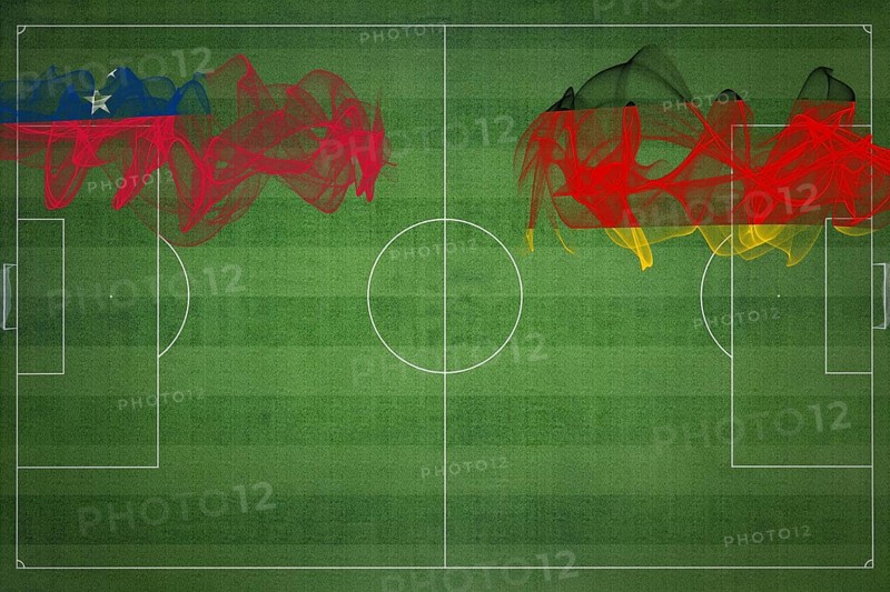 Samoa vs Germany Soccer Match, national colors, national flags, soccer field, football game, Competition concept, Copy space