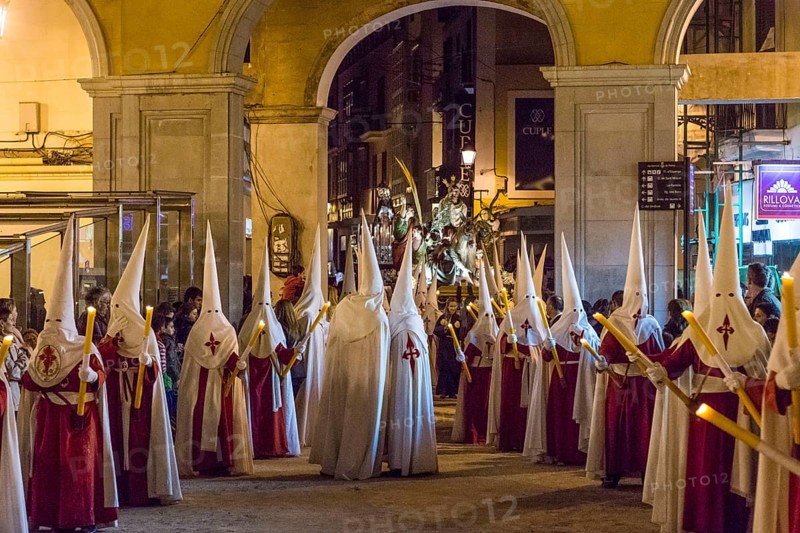 Hooded brothers, Holy Week in the Plaza Major, Holy Thursday procession, Palma, Mallorca, Balearic Islands, Spain, Europe