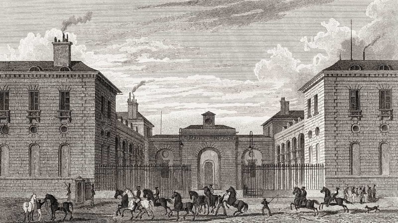Ecuries du Roi, Faubourg du Roule, antique steel engraved print, 1831