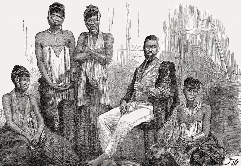 Mgolombane Sandile and his Wives, 1820–1878, a Chief of the Ngqika, Xhosa nation, South Africa, From British Battles on Land and Sea, by James Grant, Africa