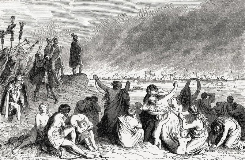 Burning the Carthaginian fleet, Publius Cornelius Scipio Africanus, 236–183 BC, a Roman general