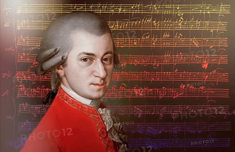 Wolfgang Amadeus Mozart, 1756 – 1791, composer of classical music, First Viennese School, notesheet from Minuet No. 2 for orchestra, KV 164, 1772, digitally edited