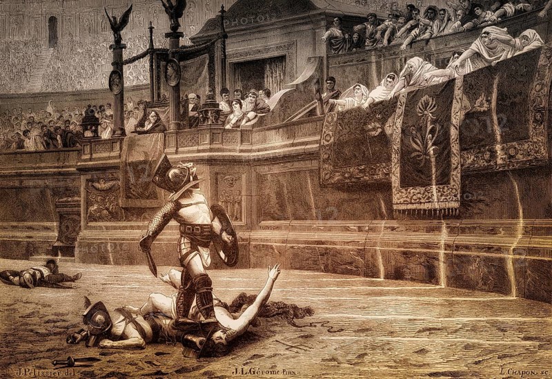 Gladiatorial Fights at the Colosseum, ancient Amphitheatre, Rome, Italy, Europe