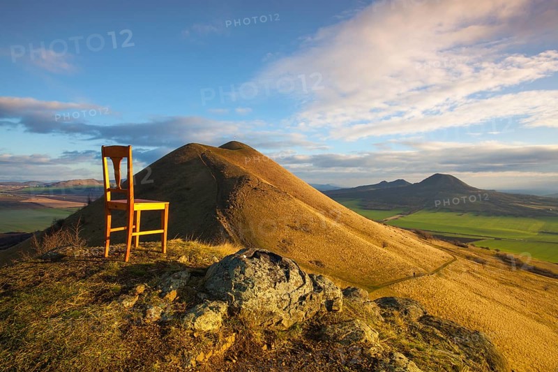 View from the top of Rana hill at sunrise. Autumn scenery in Central Bohemian Highlands, Czech Republic, Europe