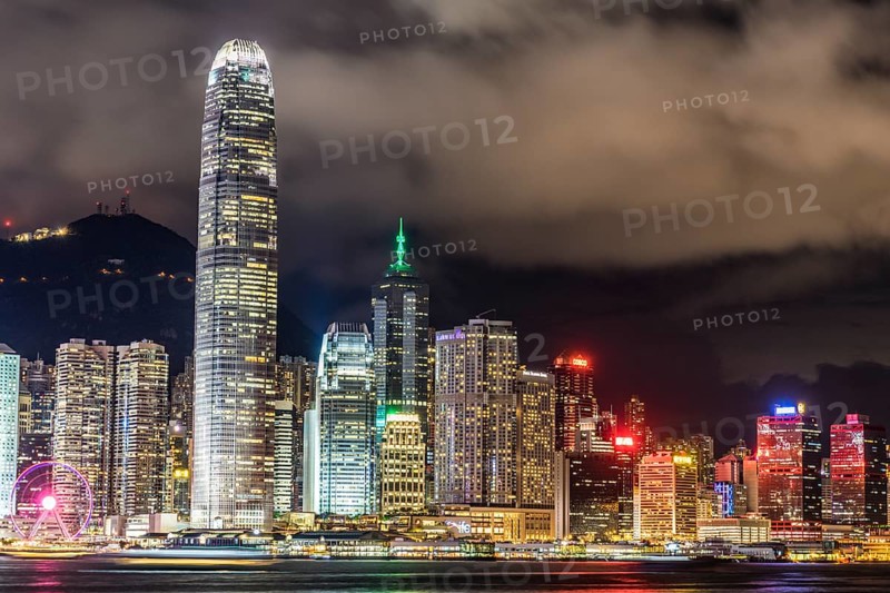 Hong Kong night view seen from the Victoria Harbor. Shooting Location: Hong Kong Special Administrative Region