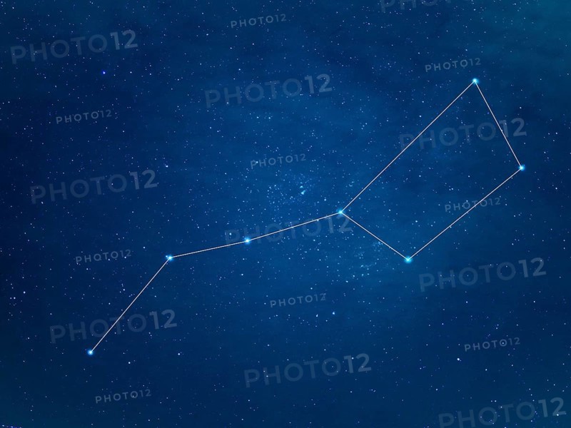 Really north sky with Big Dipper Constellation with lines. Ursa Major or The Great Bear at starry winter night sky