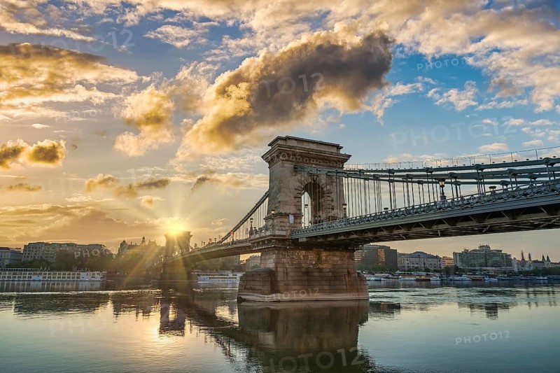 Budapest Hungary, sunrise city skyline at Danube River with Chain Bridge and St. Stephen's Basilica