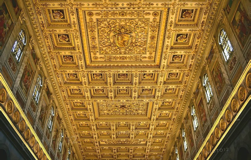 Coffered ceiling, fragment, lighting
