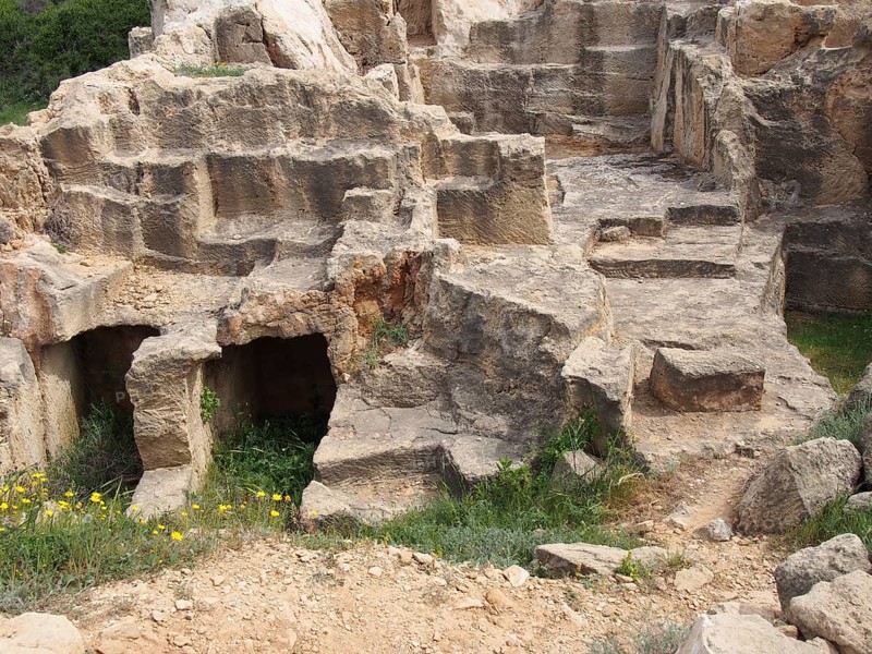 Carved chambers and steps in the tomb of the kings area of paphos cyprus