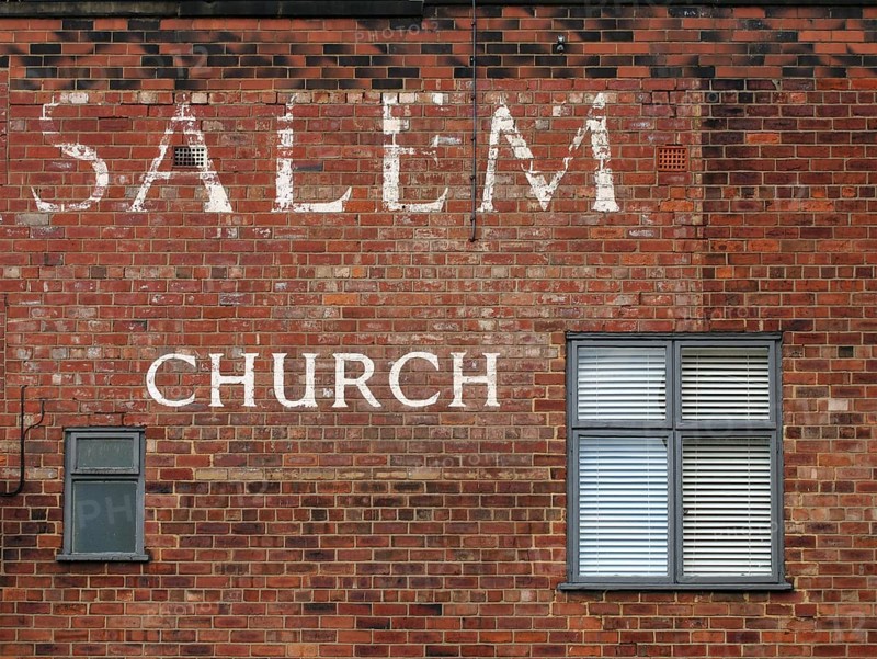 Leeds, west yorkshire, 17 June 2021: old painted sign on the historic salem chapel as the oldest surviving chapel in the city and the birthplace of leeds united football club