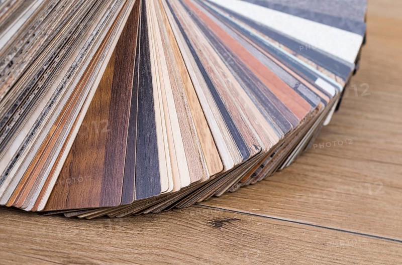 Different wood veneers on a wooden table