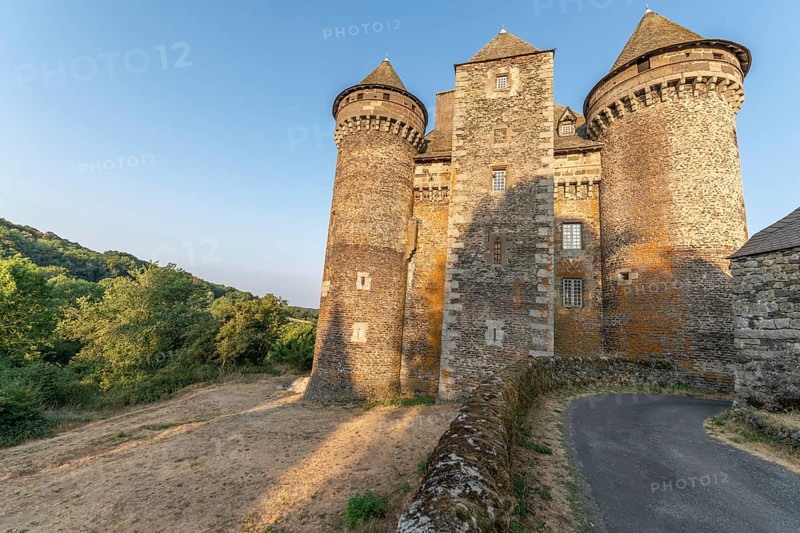 Bousquet castle from the 14th century, classified as a historical monument. Montpeyroux, Aveyron, France, Europe