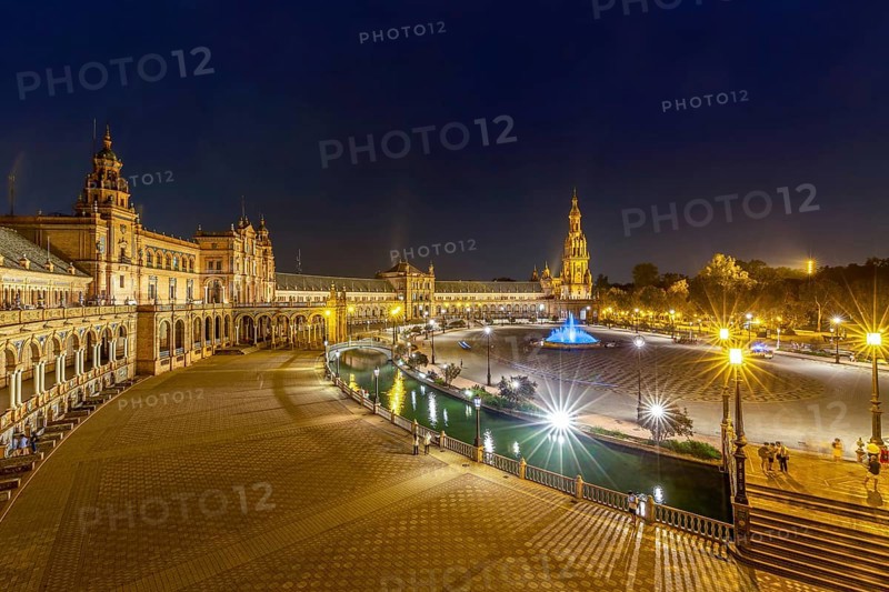 Plaza de Espana in Seville, Andalusia, Spain at night. Night at the Plaza de Espana in Seville, Andalusia, Spain, Europe