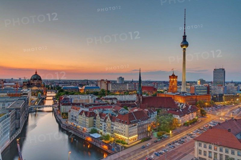 Sunset over downtown Berlin with the famous TV tower