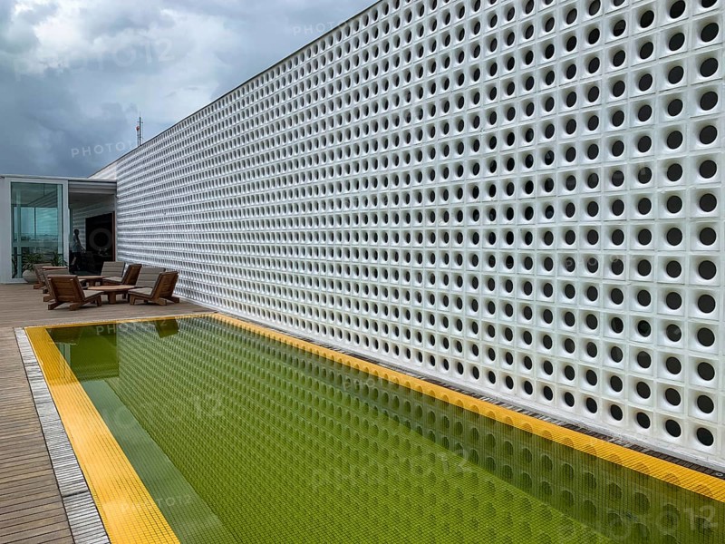 Swimming pool terrace at B Hotel in Brasilia, Design by the urbanist Lucio Costa with Oscar Niemeyer. June 16th, 2020