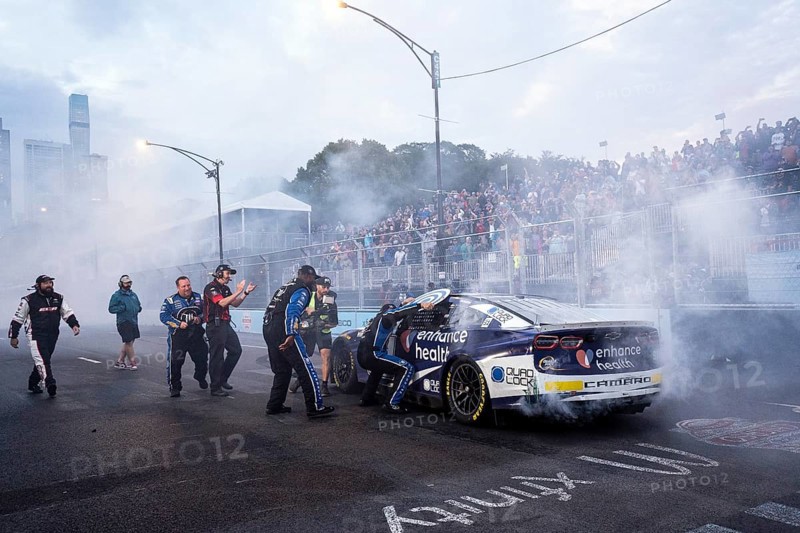 NASCAR Cup Driver, Shane van Gisbergen (91), celebrates his win for the Inaugural Grant Park 220 on the Chicago Street Course in Chicago IL