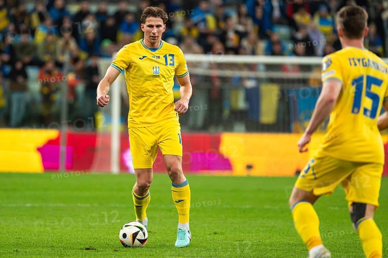 WROCLAW, POLAND - MARCH 26, 2024: Qualifications for UEFA Euro 2024. Final play-off match Ukraine - Iceland 2:1. In action Illia Zabarnyi