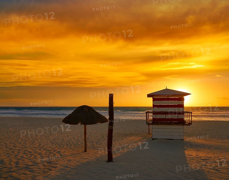 Cancun sunrise at Delfines Beach at Hotel Zone of Mexico
