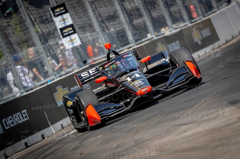 INDYCAR driver, SANTINO FERRUCCI (14) of Woodbury, Connecticut, travels through the turns in his AJ Foyt Racing Chevrolet car during a practice session for the Chevrolet Detroit Grand Prix at the Streets of Downtown Detroit in Detroit, MI, USA, North America