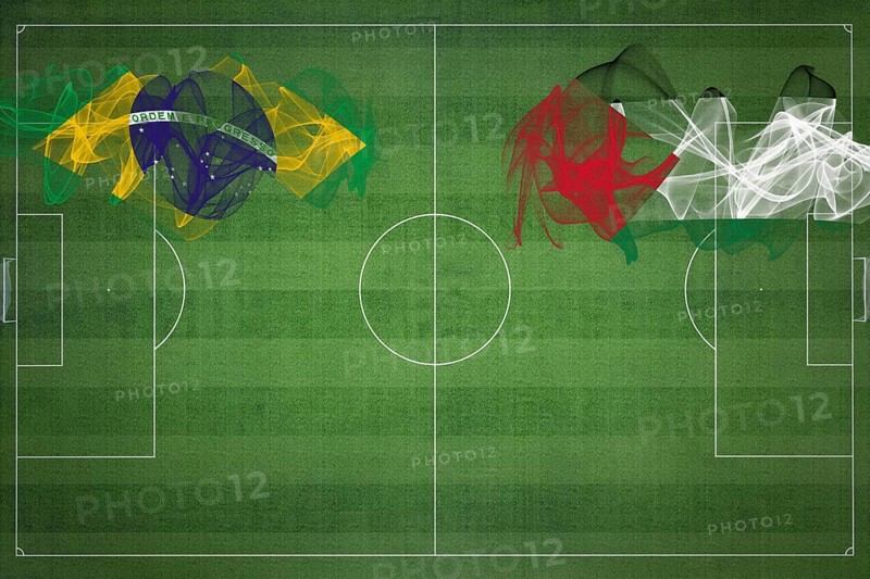 Brazil vs Palestine Soccer Match, national colors, national flags, soccer field, football game, Competition concept, Copy space