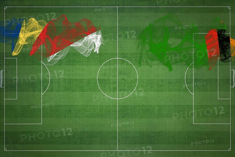 Seychelles vs Zambia Soccer Match, national colors, national flags, soccer field, football game, Competition concept, Copy space