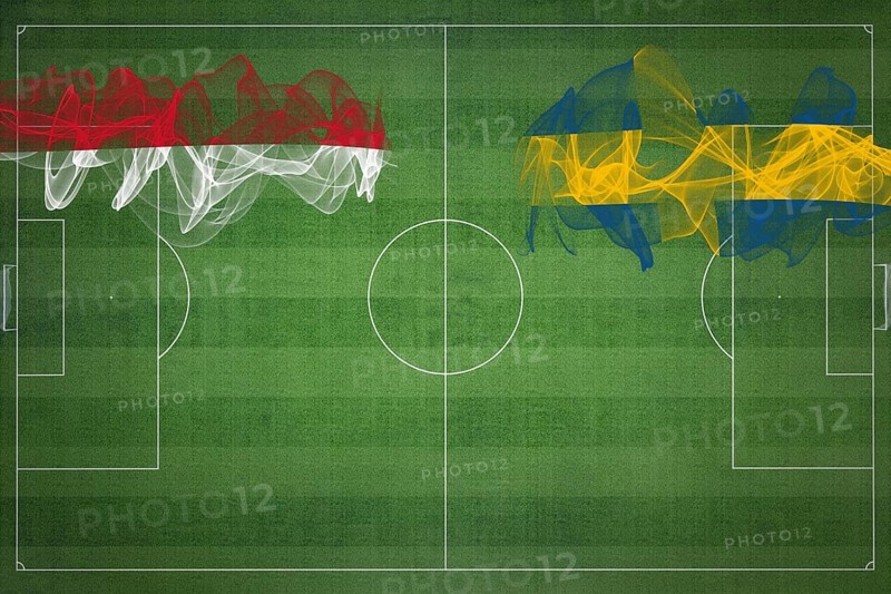 Monaco vs Sweden Soccer Match, national colors, national flags, soccer field, football game, Competition concept, Copy space