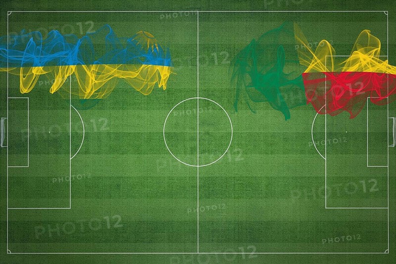 Rwanda vs Benin Soccer Match, national colors, national flags, soccer field, football game, Competition concept, Copy space