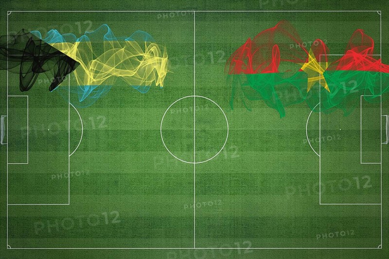 Bahamas vs Burkina Faso Soccer Match, national colors, national flags, soccer field, football game, Competition concept, Copy space