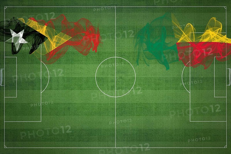East Timor vs Benin Soccer Match, national colors, national flags, soccer field, football game, Competition concept, Copy space