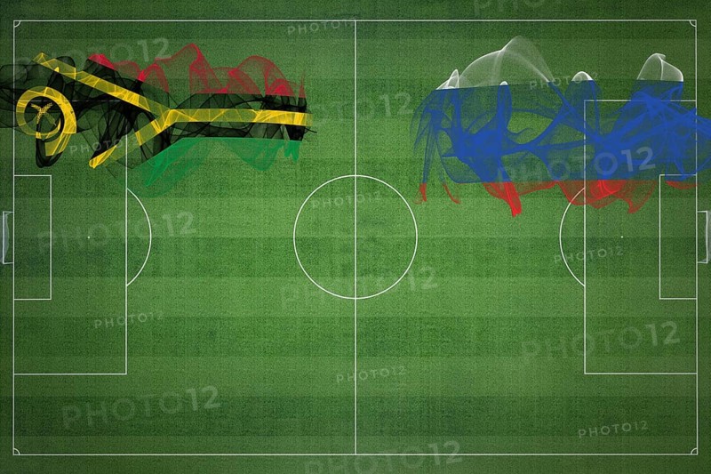 Vanuatu vs Russia Soccer Match, national colors, national flags, soccer field, football game, Competition concept, Copy space