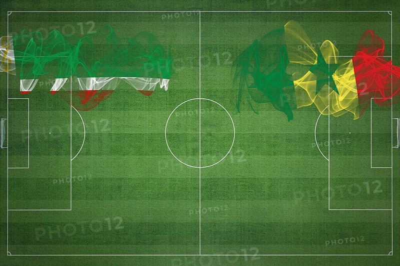 Chechnya vs Senegal Soccer Match, national colors, national flags, soccer field, football game, Competition concept, Copy space