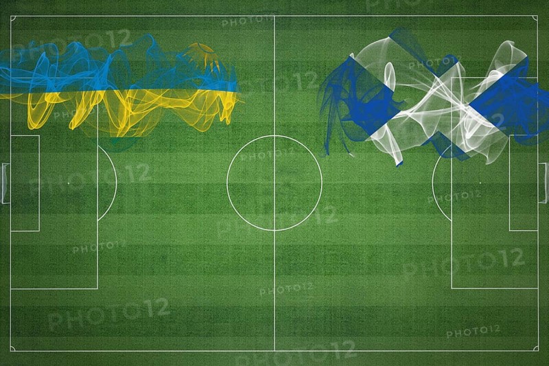 Rwanda vs Scotland Soccer Match, national colors, national flags, soccer field, football game, Competition concept, Copy space