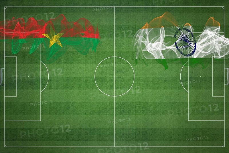 Burkina Faso vs India Soccer Match, national colors, national flags, soccer field, football game, Competition concept, Copy space
